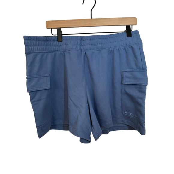 DKNY Women's Blue Cargo Shorts L Elastic Waist Pockets‎ Lounge Gorpcore Sporty - Picture 2 of 8
